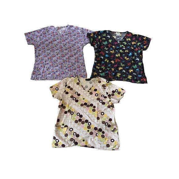 Set of 3 Scrub Tops E Libby Cherokee Uniforms Workwear Career Healthcare Work Me - Picture 1 of 14